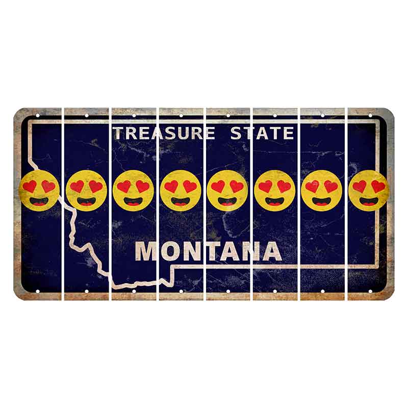 Montana Blue Treasure State Cut License Plate Strips (Set of 8) Emoji - Heart Eyes