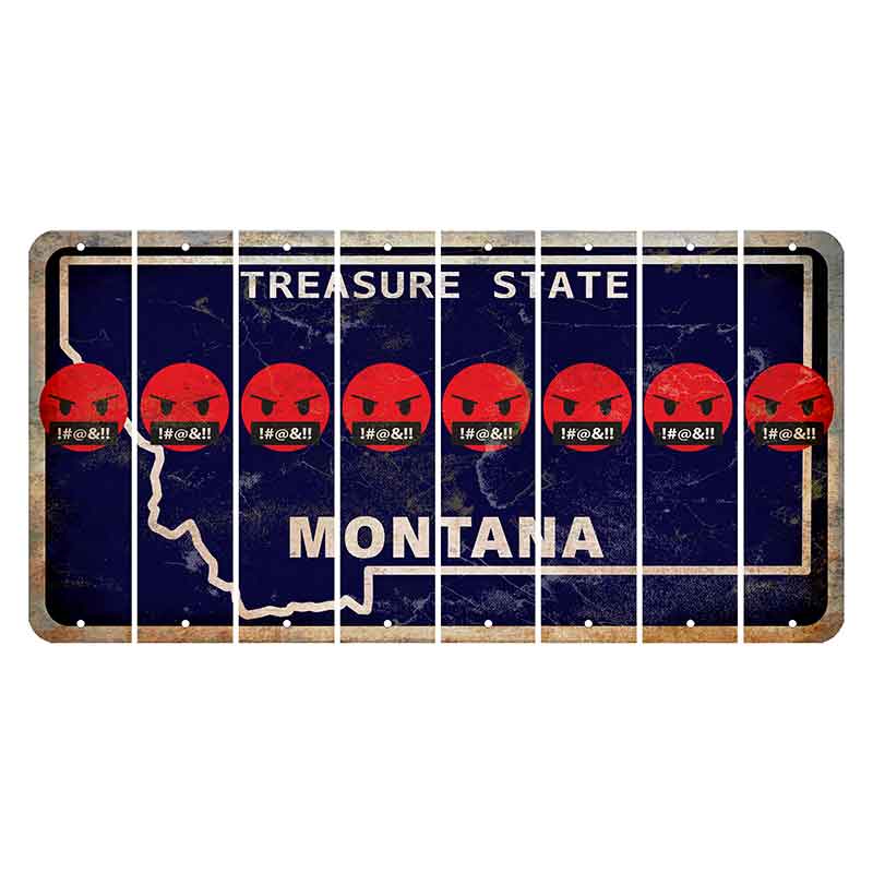 Montana Blue Treasure State Cut License Plate Strips (Set of 8) Emoji - Pissed