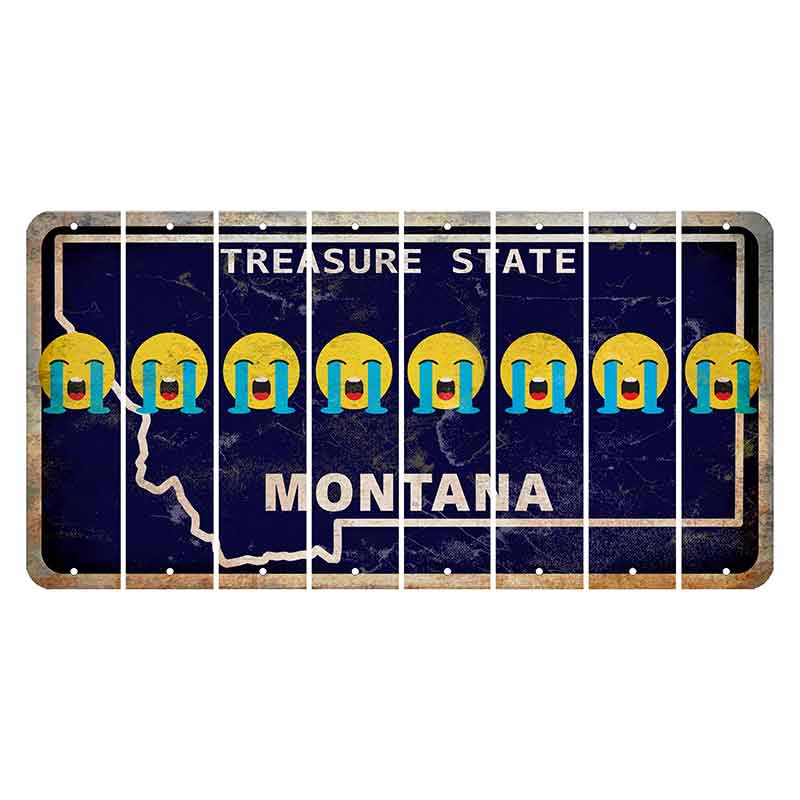 Montana Blue Treasure State Cut License Plate Strips (Set of 8) Emoji - Crying