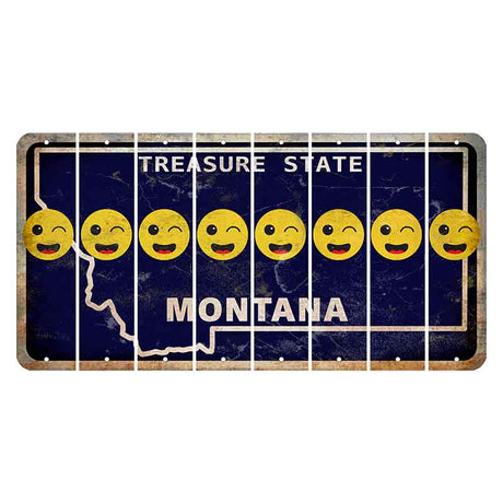 Montana Blue Treasure State Cut License Plate Strips (Set of 8) Emoji - Winking