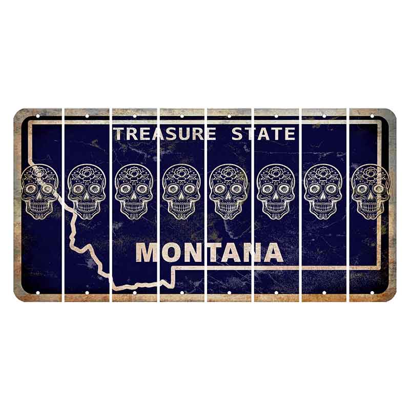 Montana Blue Treasure State Cut License Plate Strips (Set of 8) Sugar Skull