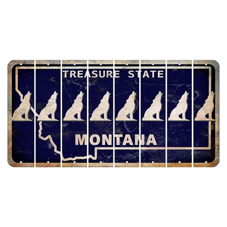 Montana Blue Treasure State Cut License Plate Strips (Set of 8) Howling Wolf