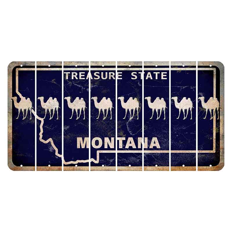 Montana Blue Treasure State Cut License Plate Strips (Set of 8) Camel