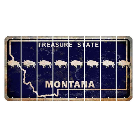 Montana Blue Treasure State Cut License Plate Strips (Set of 8) Buffalo