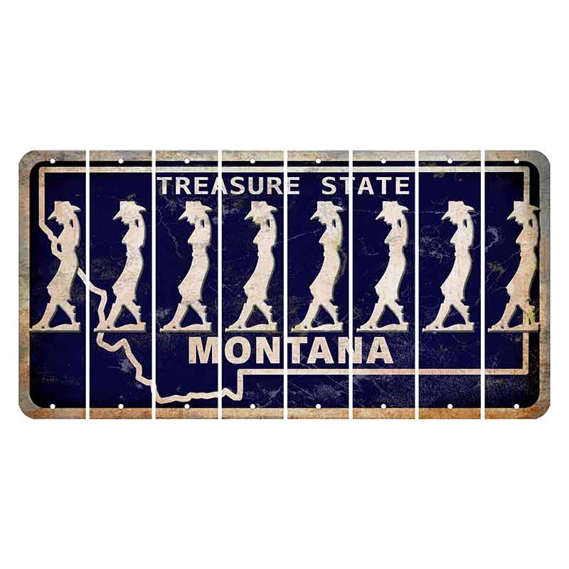 Montana Blue Treasure State Cut License Plate Strips (Set of 8) Cowgirl - Leaning