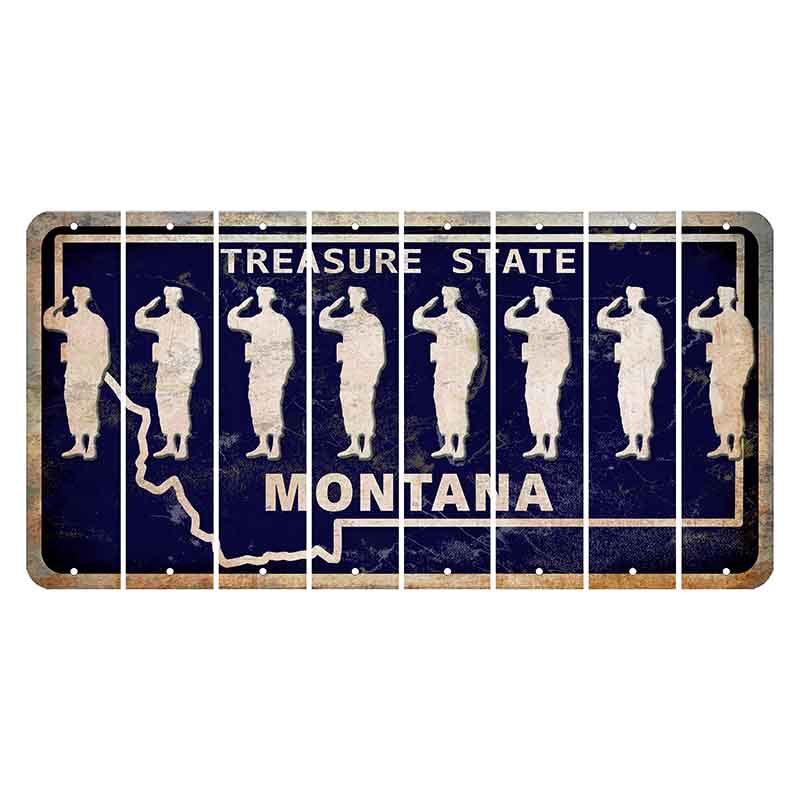 Montana Blue Treasure State Cut License Plate Strips (Set of 8) Soldier - Saluting