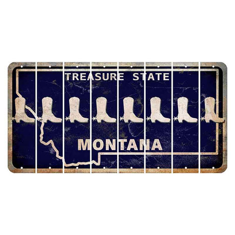 Montana Blue Treasure State Cut License Plate Strips (Set of 8) Cowboy Boot