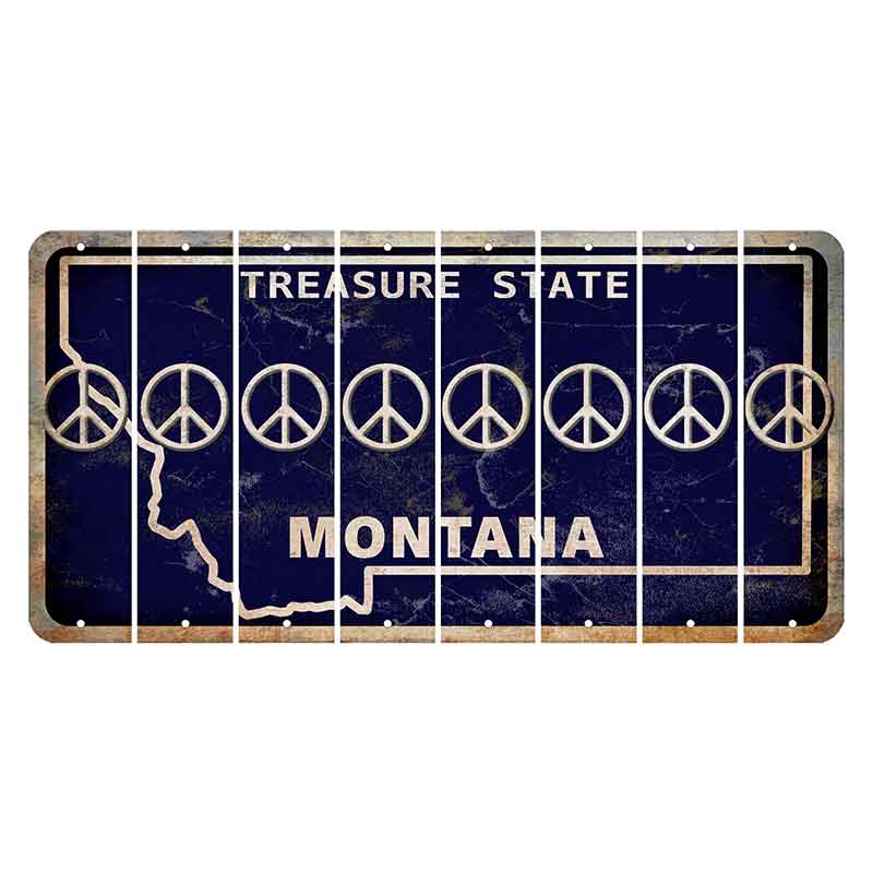 Montana Blue Treasure State Cut License Plate Strips (Set of 8) Peace Sign