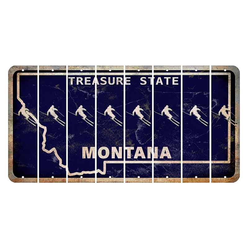 Montana Blue Treasure State Cut License Plate Strips (Set of 8) Skier