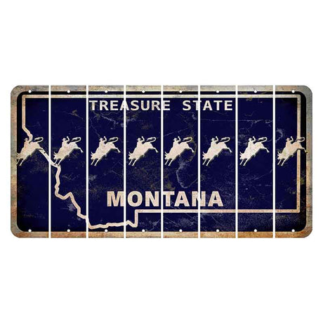 Montana Blue Treasure State Cut License Plate Strips (Set of 8) Bull Rider