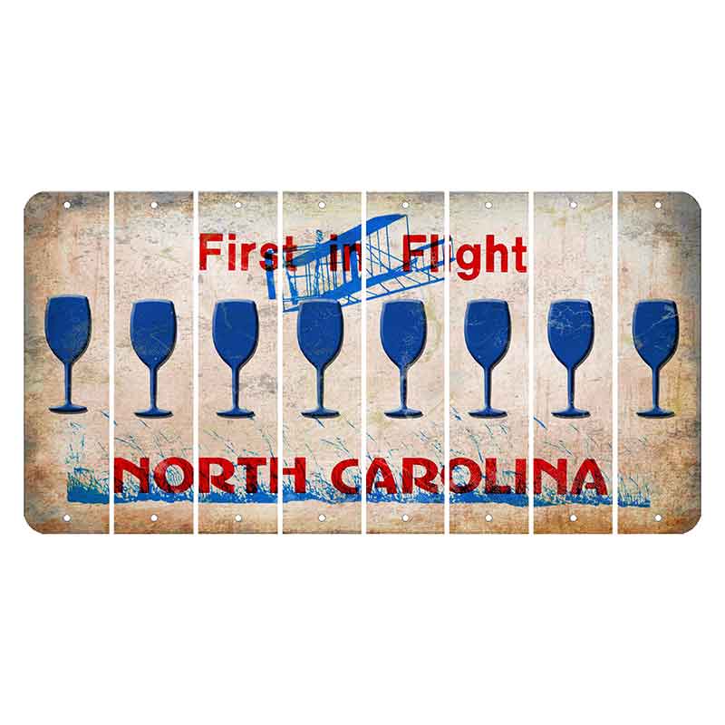 North Carolina First in Flight Cut License Plate Strips (Set of 8) Wine Glass