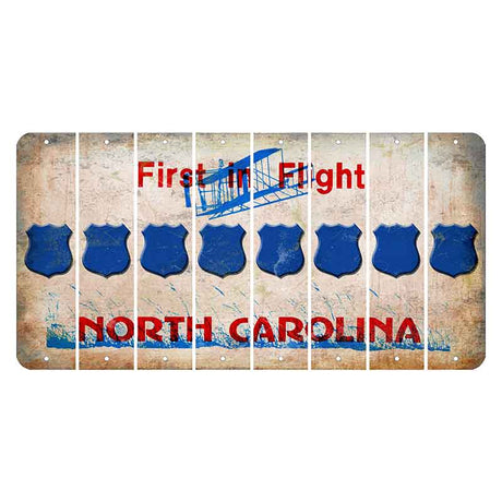 North Carolina First in Flight Cut License Plate Strips (Set of 8) Police Badge