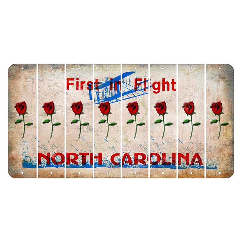 North Carolina First in Flight Cut License Plate Strips (Set of 8) Red Rose