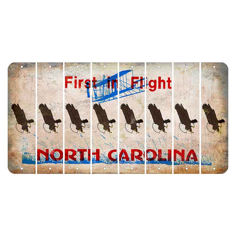 North Carolina First in Flight Cut License Plate Strips (Set of 8) Bald Eagle