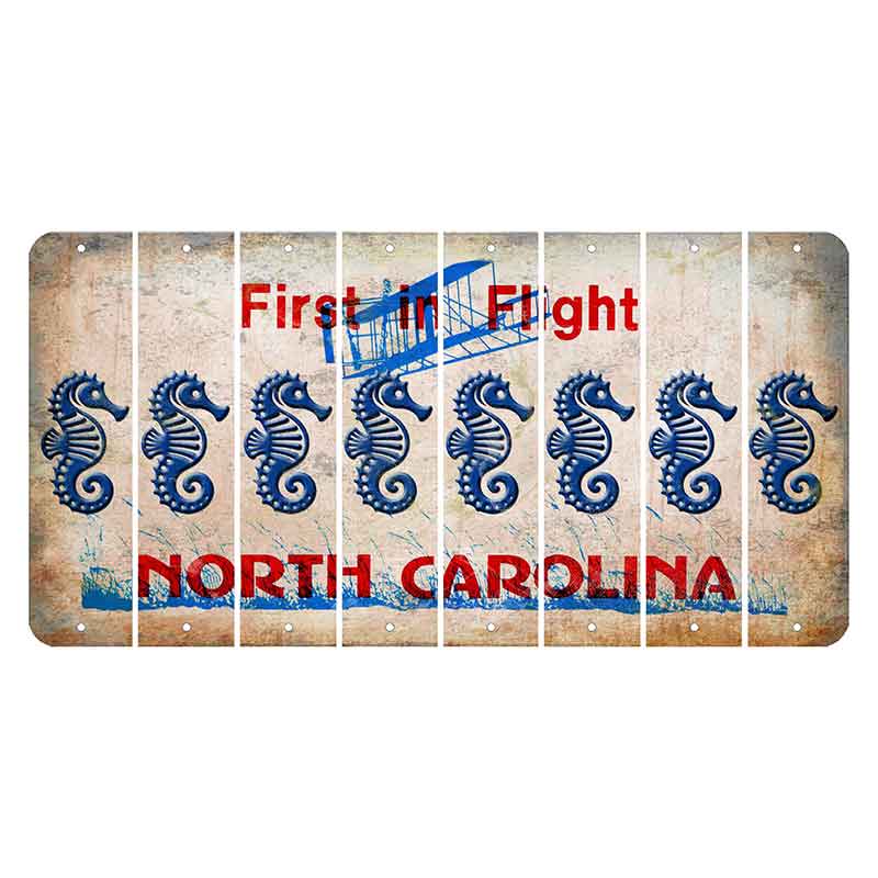 North Carolina First in Flight Cut License Plate Strips (Set of 8) Seahorse