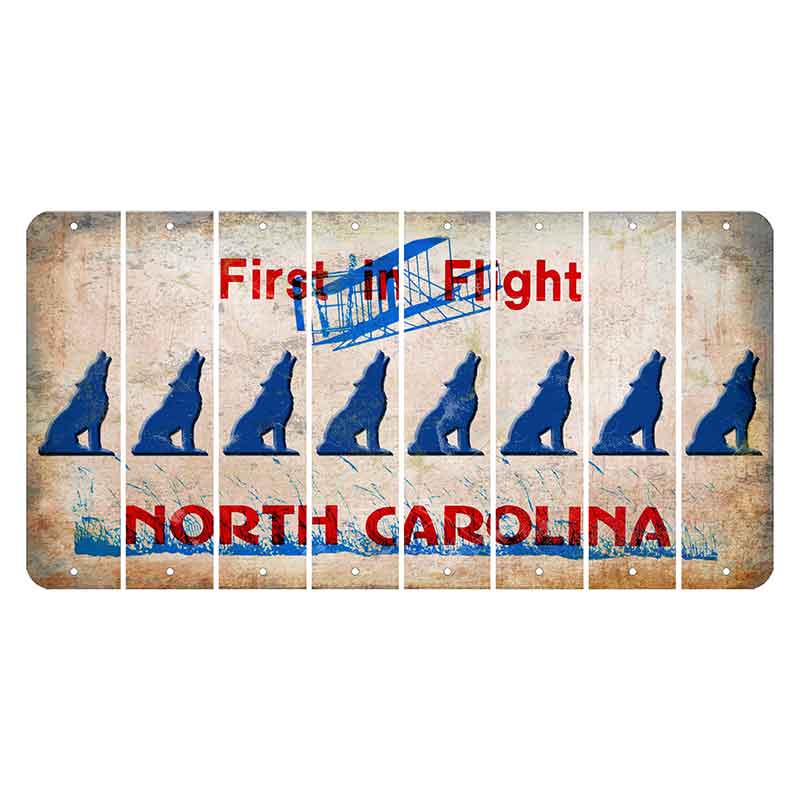 North Carolina First in Flight Cut License Plate Strips (Set of 8) Howling Wolf