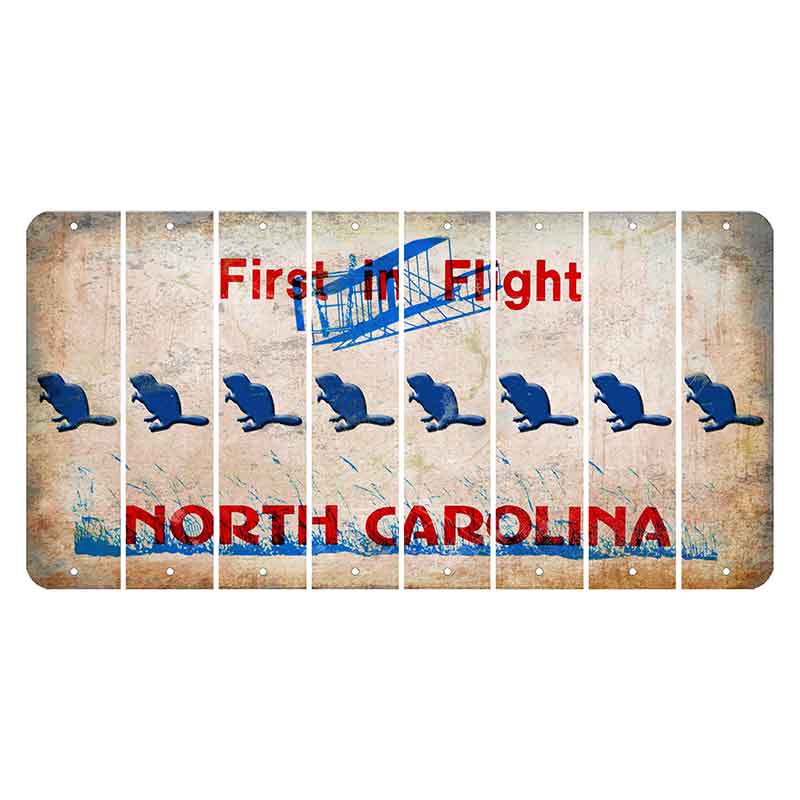 North Carolina First in Flight Cut License Plate Strips (Set of 8) Beaver