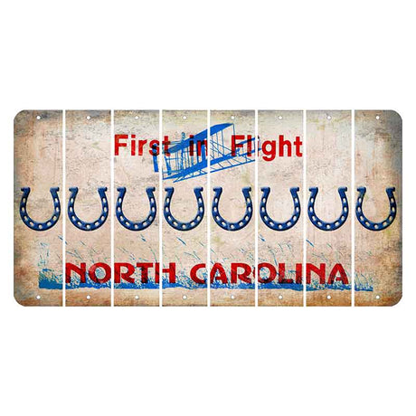 North Carolina First in Flight Cut License Plate Strips (Set of 8) Horseshoe