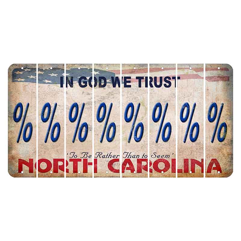 North Carolina In God We Trust Cut License Plate Strips (Set of 8) Percent Sign