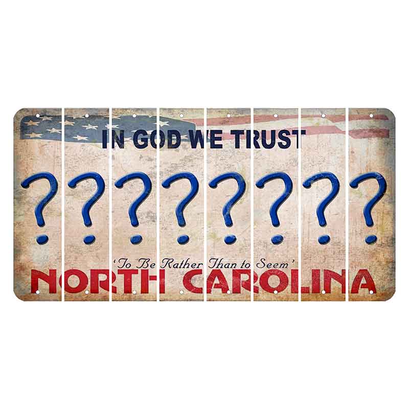 North Carolina In God We Trust Cut License Plate Strips (Set of 8) Question Mark