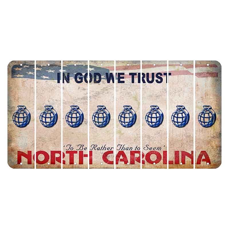 North Carolina In God We Trust Cut License Plate Strips (Set of 8) Grenade