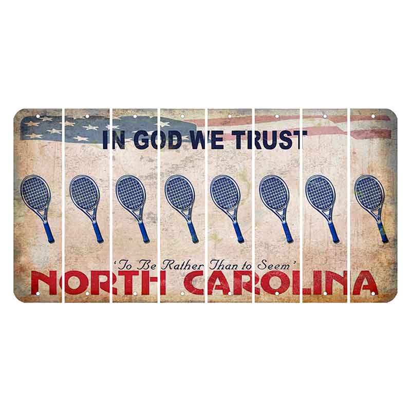 North Carolina In God We Trust Cut License Plate Strips (Set of 8) Tennis Racket