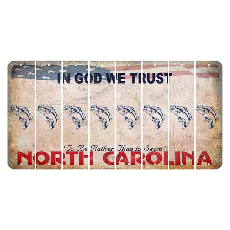 North Carolina In God We Trust Cut License Plate Strips (Set of 8) Fish