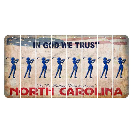 North Carolina In God We Trust Cut License Plate Strips (Set of 8) Female Golfer