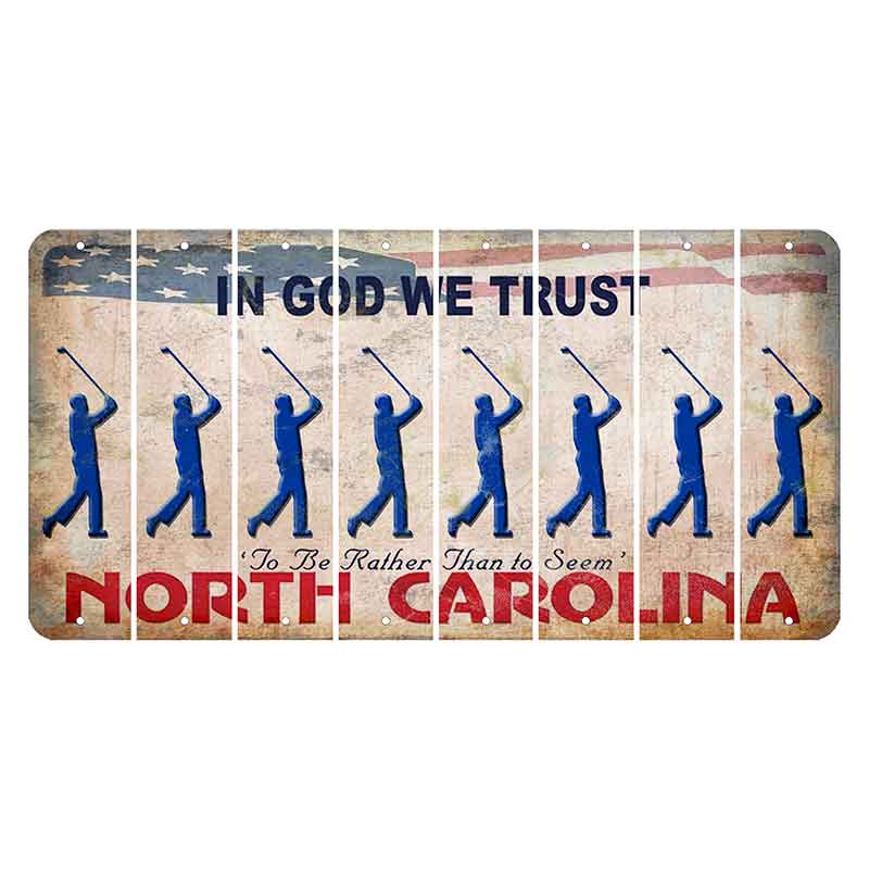 North Carolina In God We Trust Cut License Plate Strips (Set of 8) Male Golfer