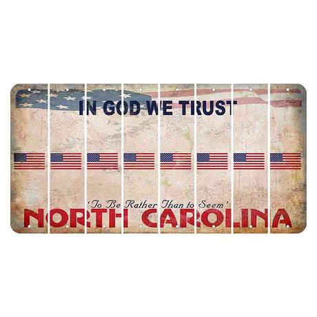 North Carolina In God We Trust Cut License Plate Strips (Set of 8) American Flag