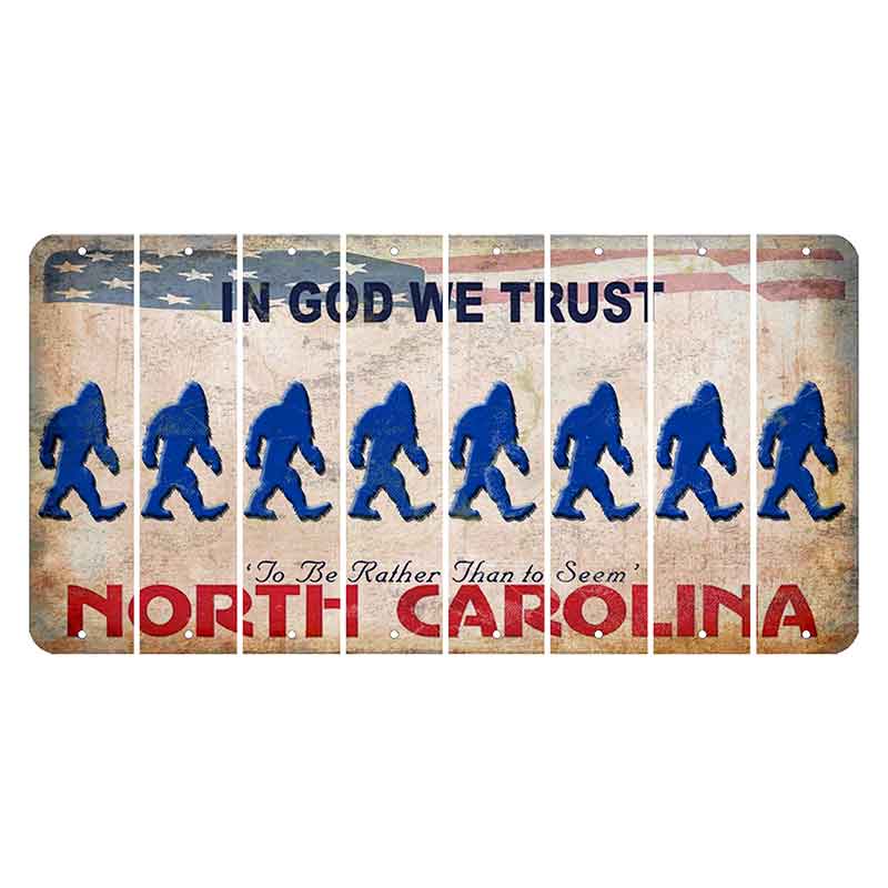 North Carolina In God We Trust Cut License Plate Strips (Set of 8) Bigfoot