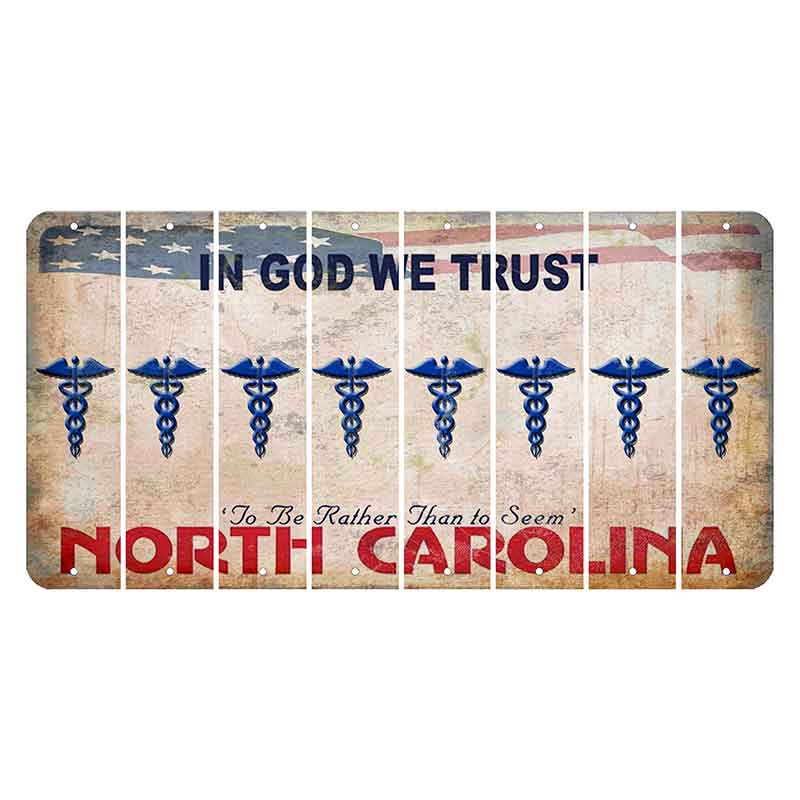 North Carolina In God We Trust Cut License Plate Strips (Set of 8) Caduceus