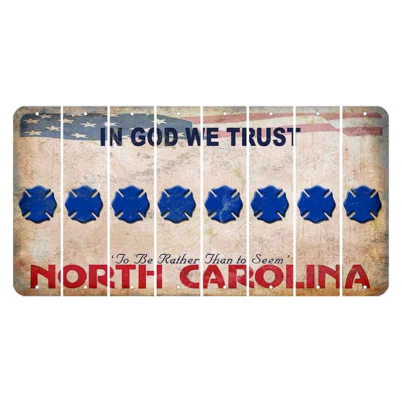 North Carolina In God We Trust Cut License Plate Strips (Set of 8) Fire Badge