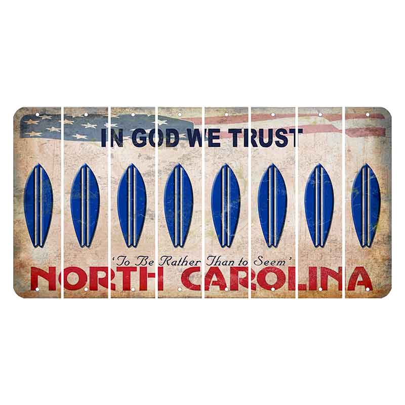 North Carolina In God We Trust Cut License Plate Strips (Set of 8) Surfboard