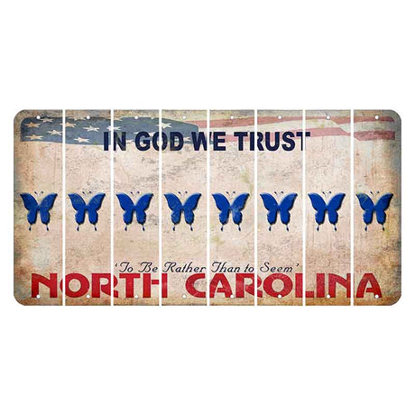 North Carolina In God We Trust Cut License Plate Strips (Set of 8) Butterfly