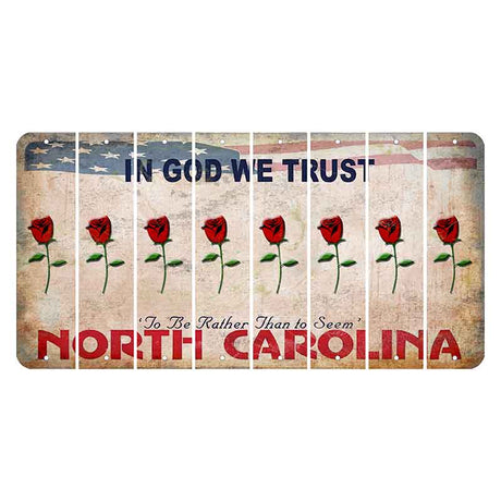 North Carolina In God We Trust Cut License Plate Strips (Set of 8) Red Rose