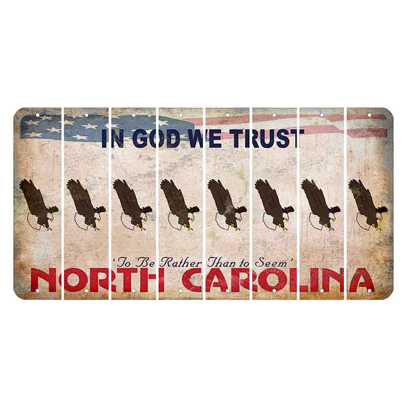 North Carolina In God We Trust Cut License Plate Strips (Set of 8) Bald Eagle