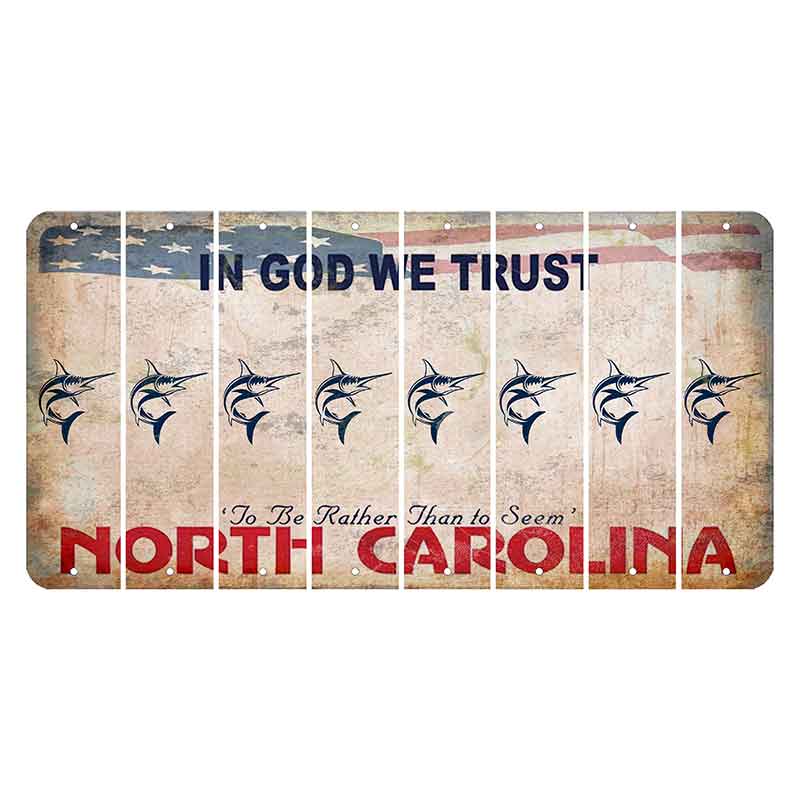 North Carolina In God We Trust Cut License Plate Strips (Set of 8) Swordfish