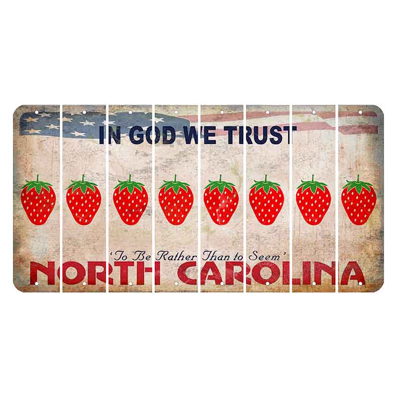 North Carolina In God We Trust Cut License Plate Strips (Set of 8) Strawberry