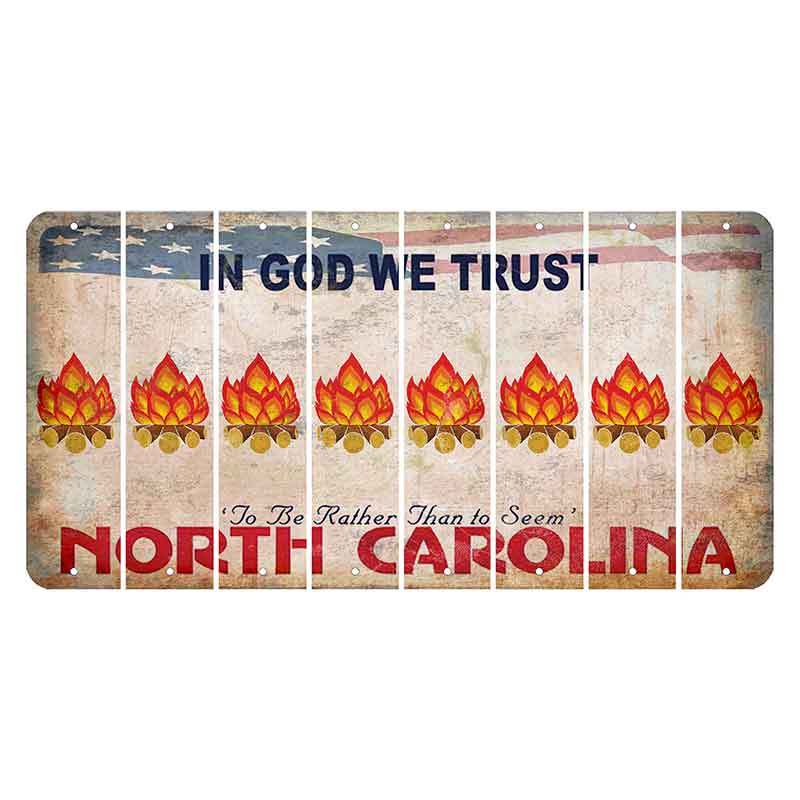 North Carolina In God We Trust Cut License Plate Strips (Set of 8) Campfire