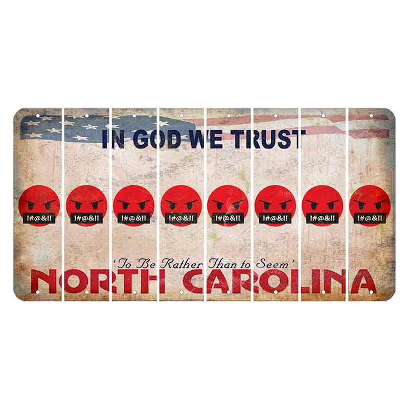 North Carolina In God We Trust Cut License Plate Strips (Set of 8) Emoji - Pissed