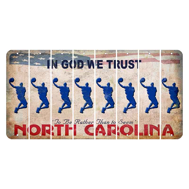 North Carolina In God We Trust Cut License Plate Strips (Set of 8) Basketball Player