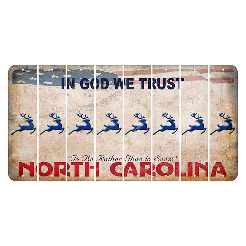 North Carolina In God We Trust Cut License Plate Strips (Set of 8) Reindeer