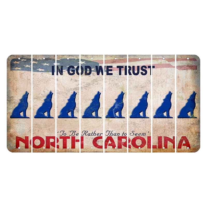 North Carolina In God We Trust Cut License Plate Strips (Set of 8) Howling Wolf