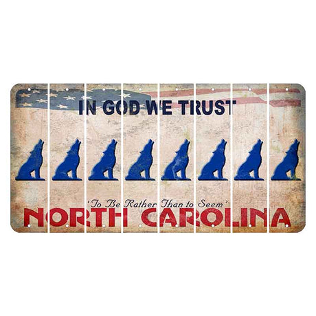 North Carolina In God We Trust Cut License Plate Strips (Set of 8) Howling Wolf