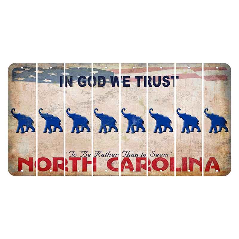 North Carolina In God We Trust Cut License Plate Strips (Set of 8) Elephant