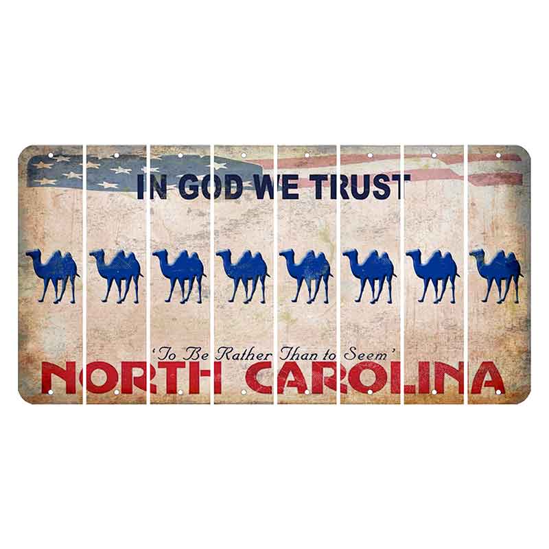 North Carolina In God We Trust Cut License Plate Strips (Set of 8) Camel