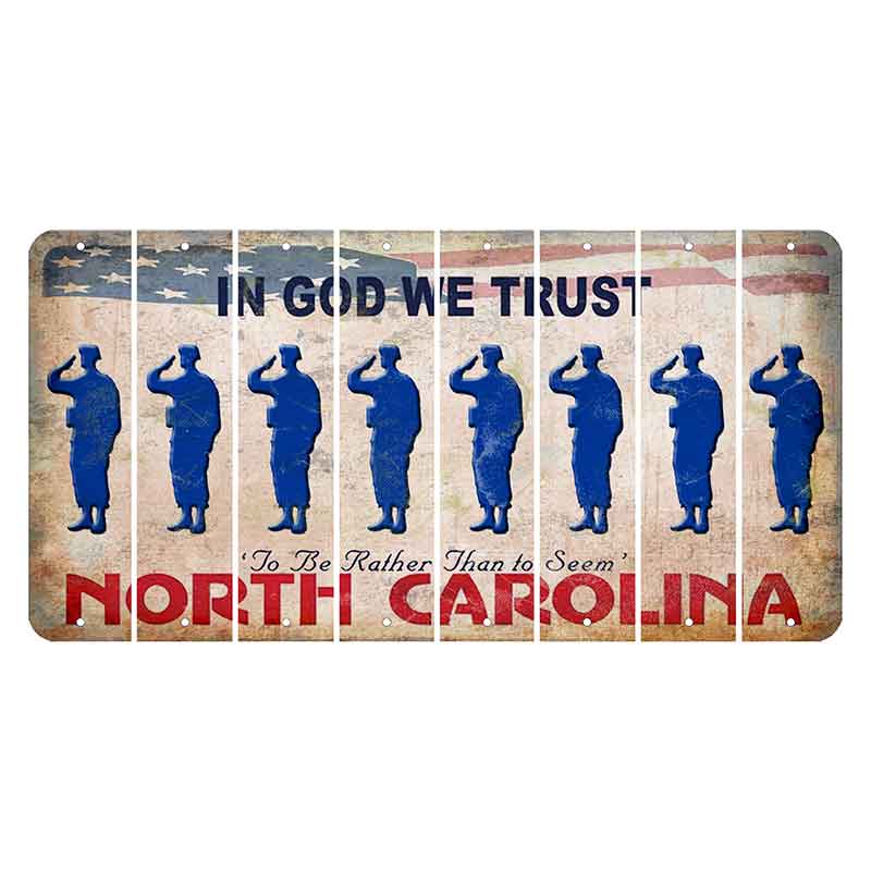 North Carolina In God We Trust Cut License Plate Strips (Set of 8) Soldier - Saluting