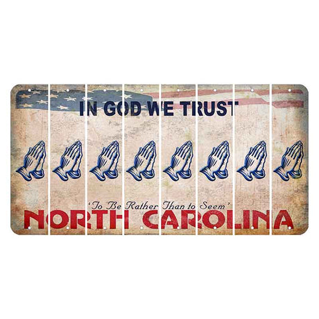 North Carolina In God We Trust Cut License Plate Strips (Set of 8) Praying Hands