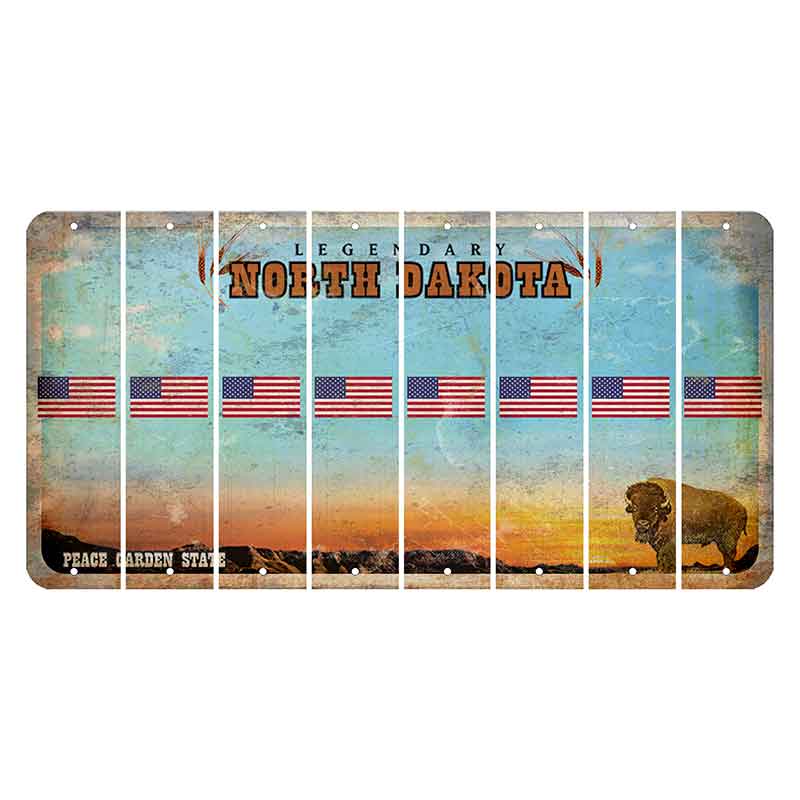 North Dakota Legendary Cut License Plate Strips (Set of 8) American Flag